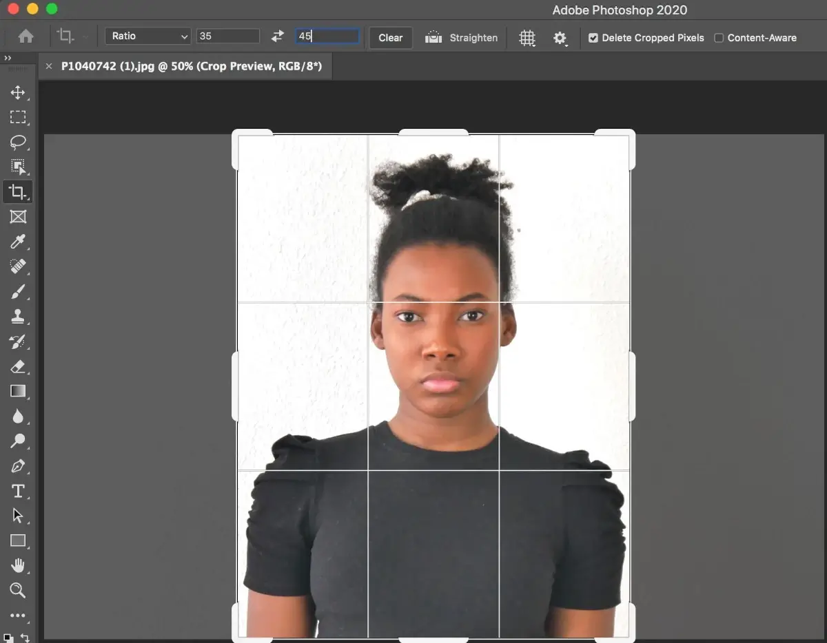 How to crop a Ghana visa photo at Photoshop