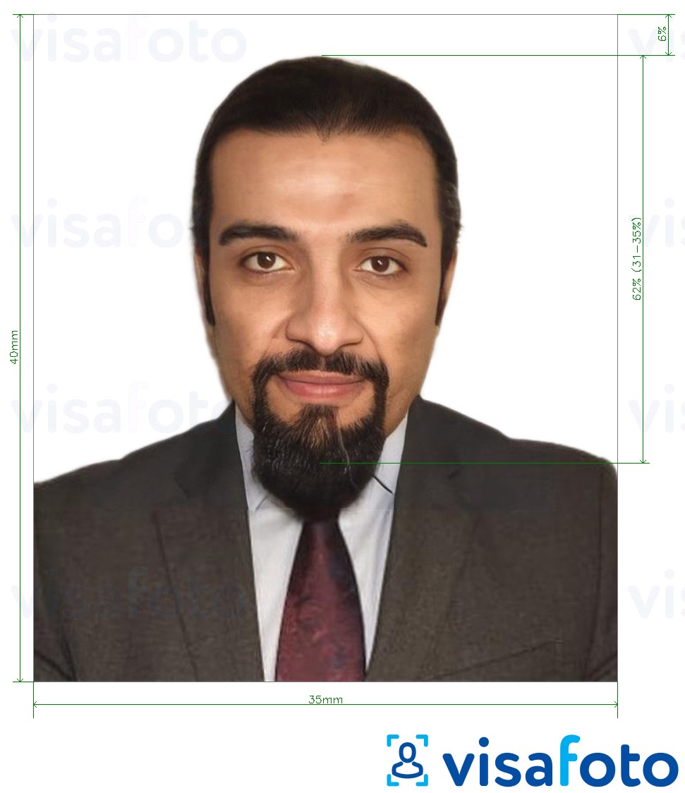 Example of photo for Emirates ID / residence visa for UAE ICA with exact size specification
