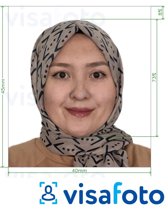 Example of photo for Afghanistan passport 4x4.5 cm (40x45 mm) with exact size specification