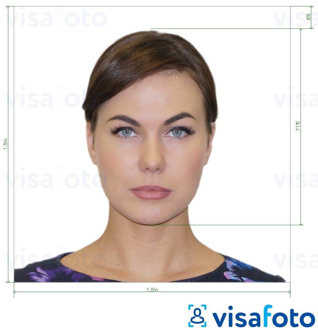 Exemplo de foto para Passaporte da Argentina nos EUA 1,5x1,5 polegadas com especificação exata de dimensão