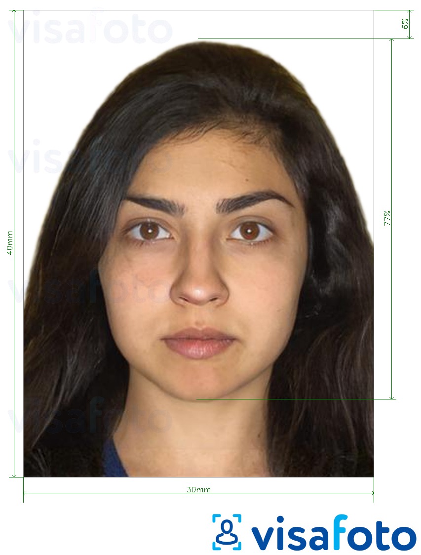Example of photo for Azerbaijan visa 30x40mm (3x4 cm) with exact size specification