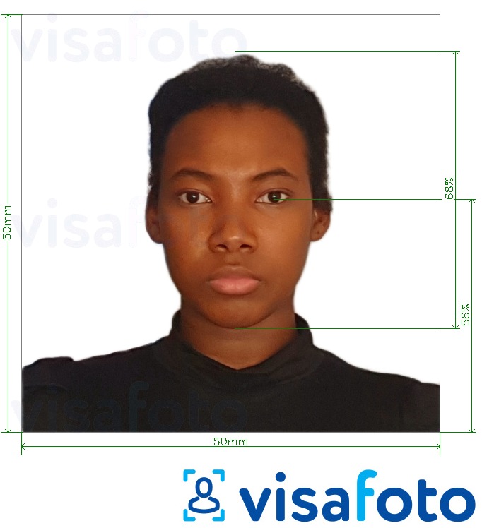 Example of photo for Barbados Passport 5x5 cm with exact size specification
