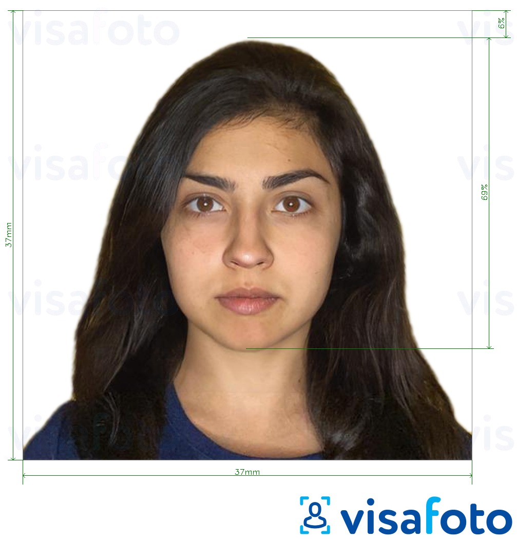 Example of photo for Bangladesh visa 37x37 mm with exact size specification