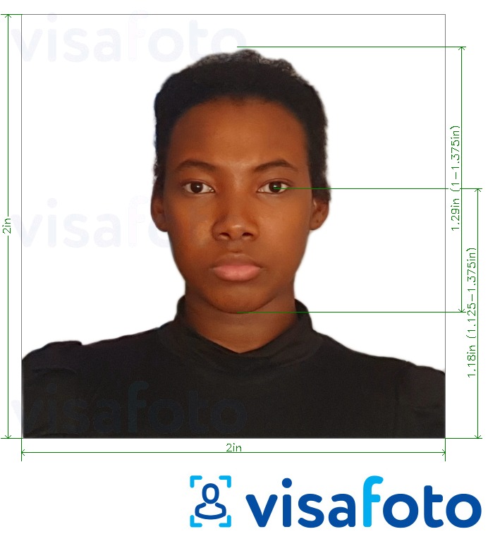 Esempio di foto per Congo (Brazzaville) passaporto 2x2 pollici (da Stati Uniti, Canada, Messico) con specifiche delle dimensioni esatte