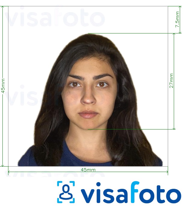 Example of photo for Chile passport 4.5x4.5 cm with exact size specification