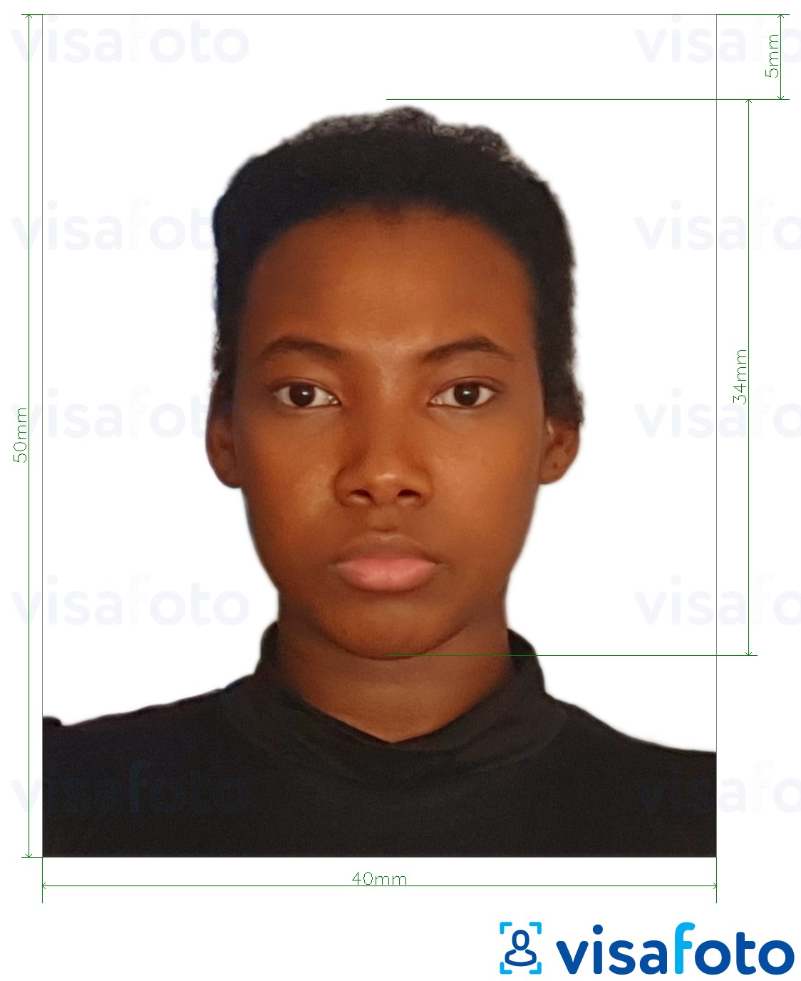 Exemplo de foto para Passaporte dos Camarões 4x5 cm (40x50 mm) com especificação exata de dimensão