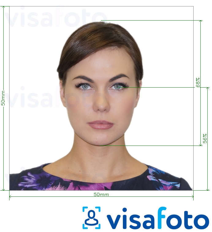 Example of photo for Czech Republic Passport 5x5cm (50x50mm) with exact size specification