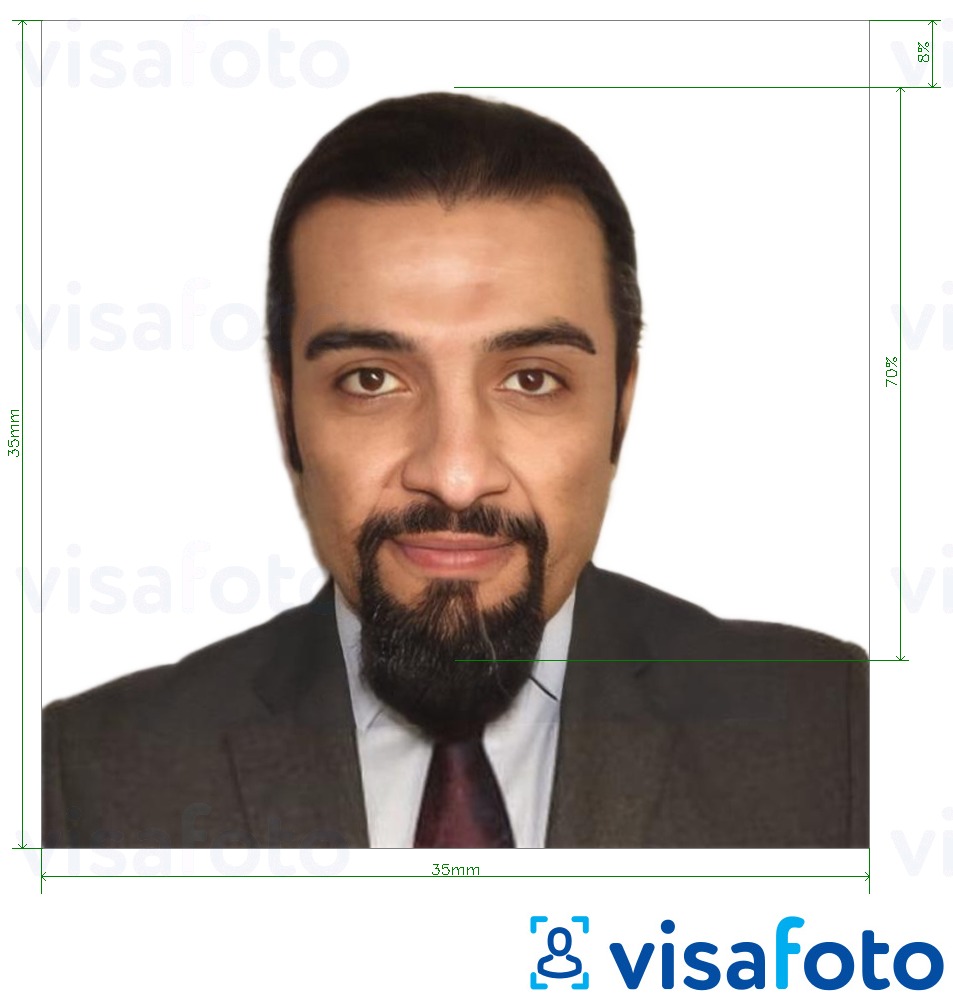 Example of photo for Djibouti ID card 3.5x3.5 cm (35x35 mm) with exact size specification