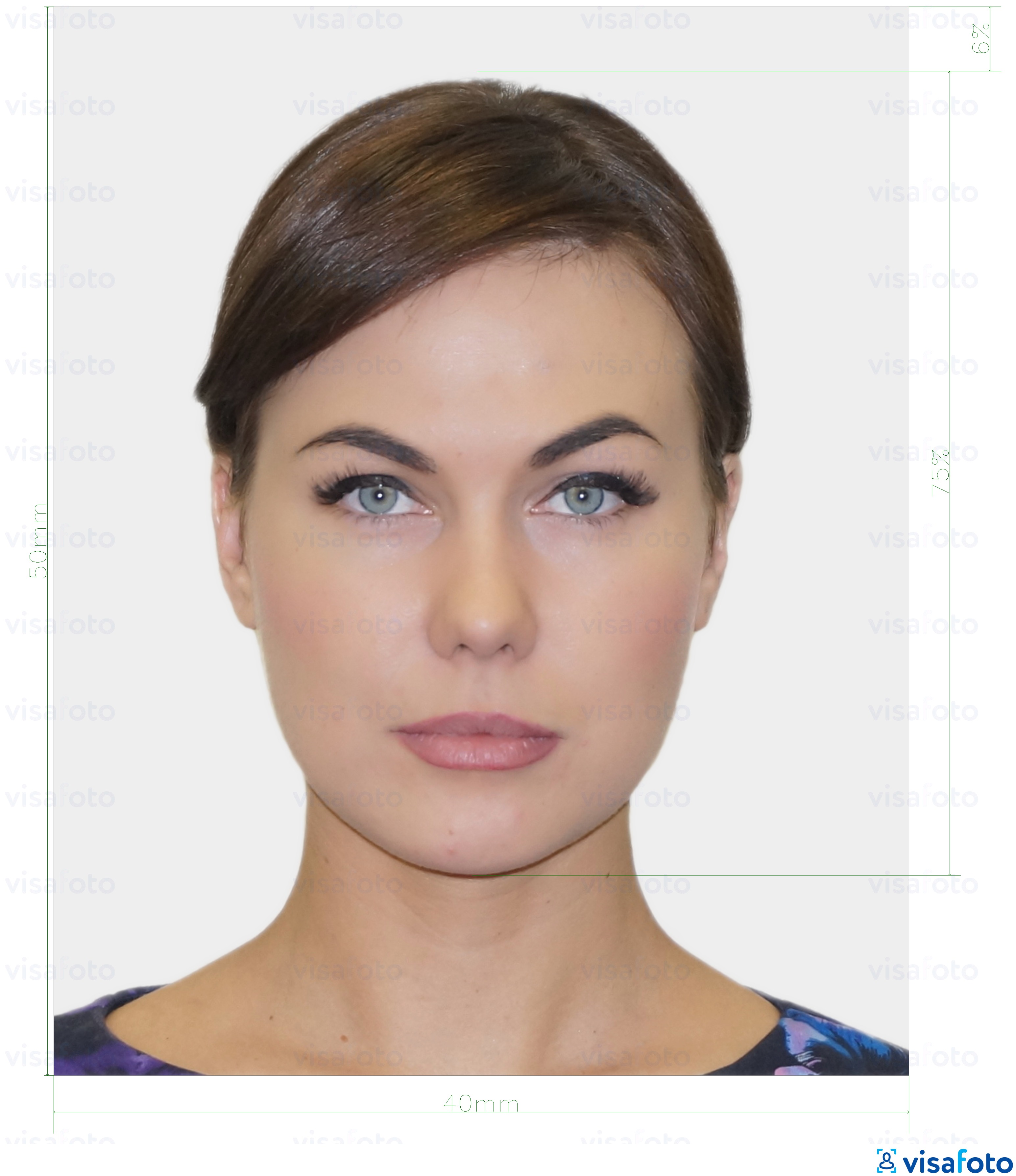 Example of photo for Estonia ID card (ID-kaart) 40x50 mm (4x5 cm) with exact size specification