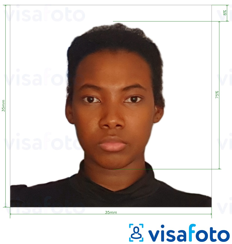 Example of photo for Gabon visa 35x35 mm (3.5x3.5 cm) with exact size specification