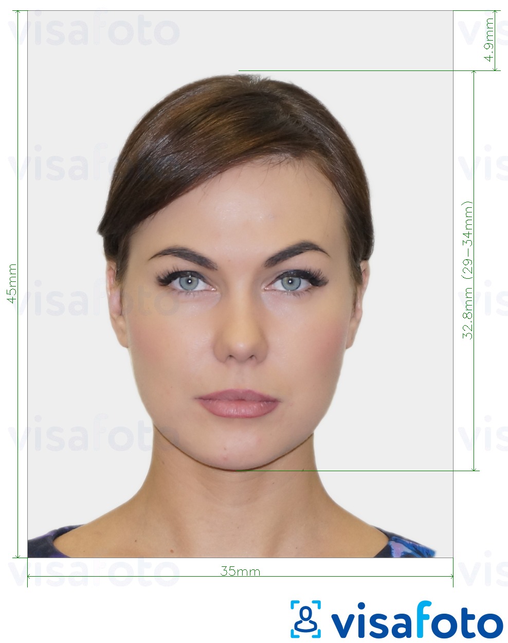 Example of photo for UK Passport offline 35x45 mm (3.5x4.5 cm) with exact size specification