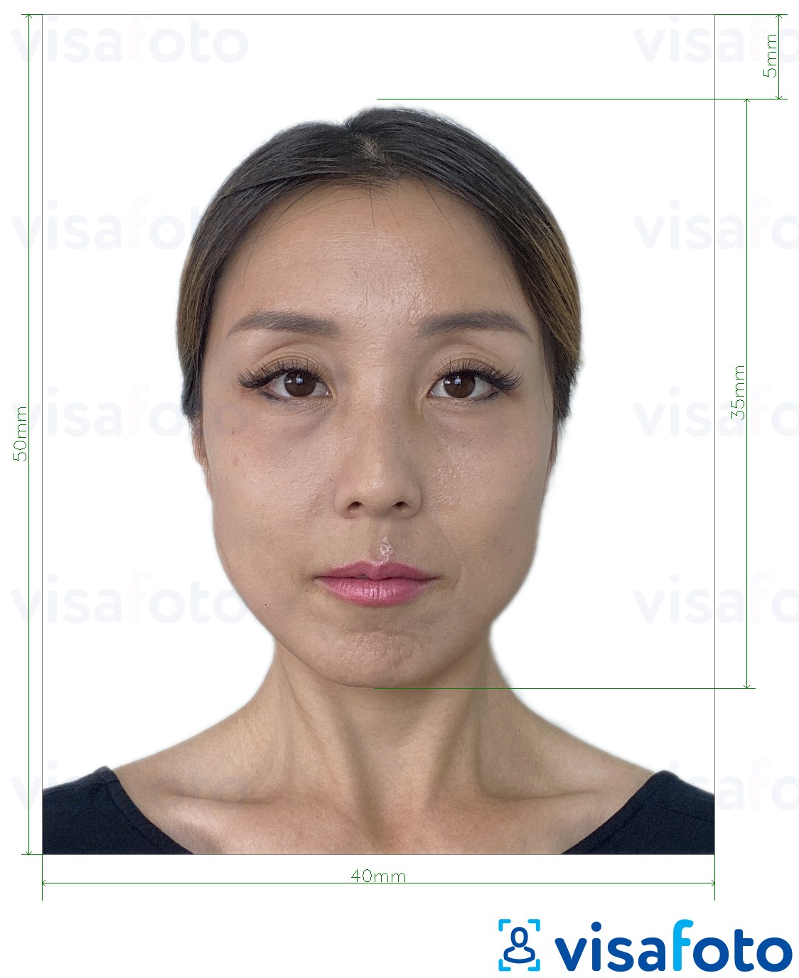 Образец фотографии для Гонконг виза  40х50 мм (4х5 см) с точными размерами