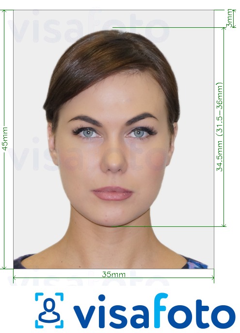 Example of photo for Ireland Passport offline 35x45 mm (3.5x4.5 cm) with exact size specification