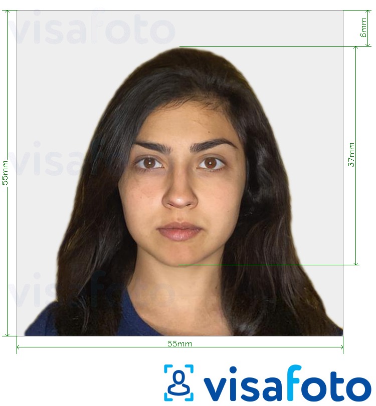 Образец фотографии для Израиль виза 55х55мм (обычно из Индии) с точными размерами