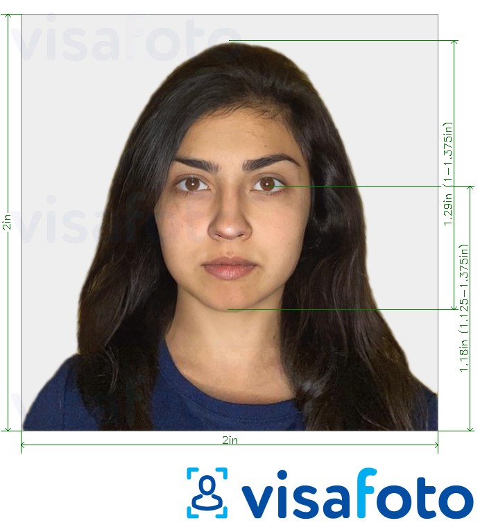 Exemplo de foto para Passaporte Indiano (2x2 polegadas, 51x51mm) com especificação exata de dimensão