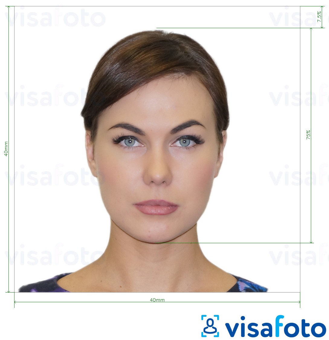 Example of photo for Italy Passport 40x40 mm (LA consulate) 4x4 cm with exact size specification