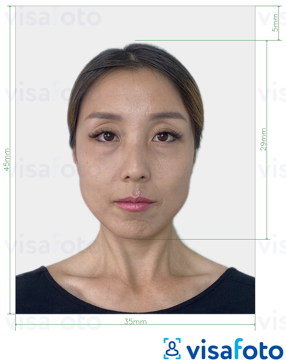 Esempio di foto per Giappone Passaporto 35x45 mm con specifiche delle dimensioni esatte