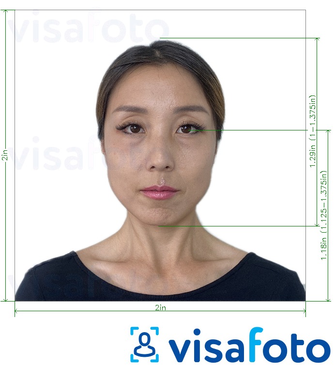 Halimbawa ng larawan para sa Japan Visa 2x2 inch (karaniwang visa mula sa US) na may eksaktong sukat na detalye