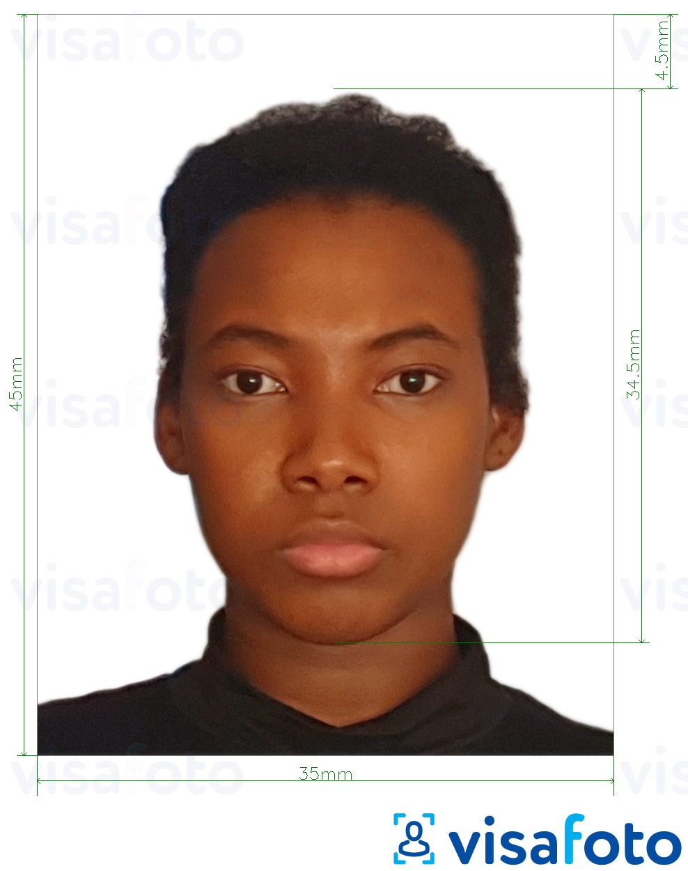 Example of photo for Kenya passport 35x45 mm with exact size specification