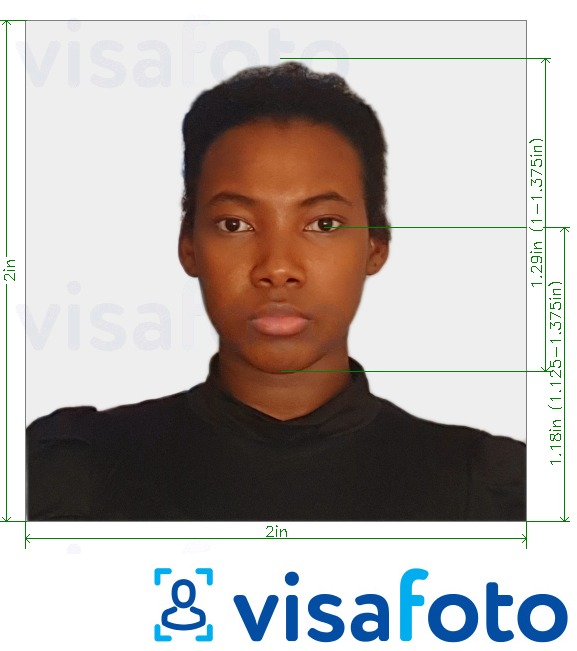 Example of photo for Eastern Africa visa photo 2x2 inch (Kenya) (51x51mm, 5x5 cm) with exact size specification