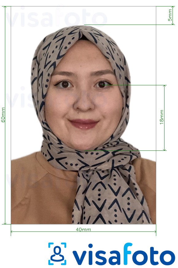 Ejemplo de foto para Pasaporte de Kirguistán 4x6 cm (40x60 mm) con la especificación del tamaño exacto
