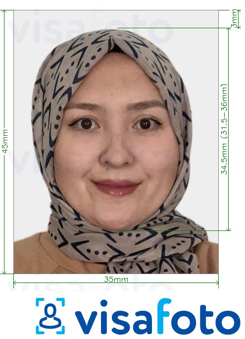 Example of photo for Kazakhstan ID card 35x45 mm with exact size specification