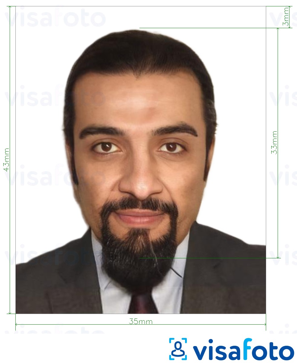 Example of photo for Lebanon passport 35x43 mm with exact size specification