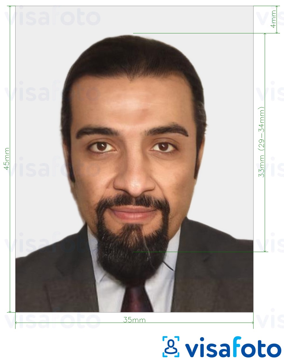 Example of photo for Morocco National ID Card 35x45 mm (3.5x4.5 cm) with exact size specification