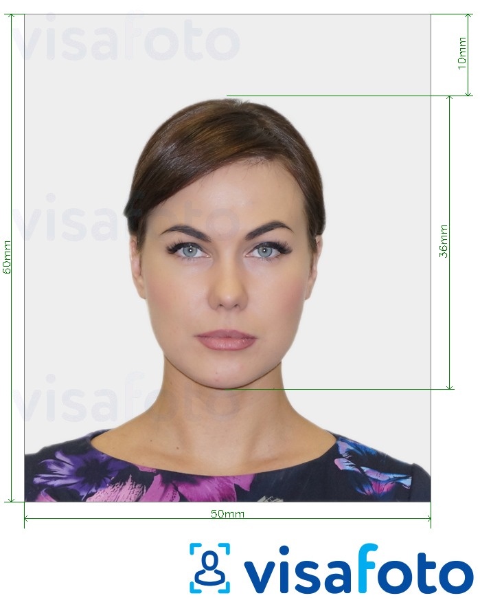 Example of photo for Moldova work and residence permit 50x60 mm (5x6 cm) with exact size specification