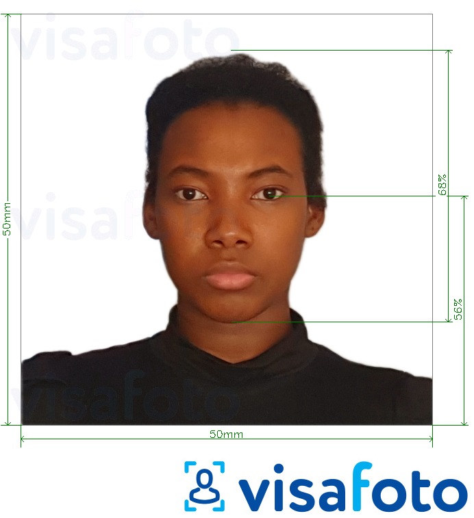 Образец фотографии для Мадагаскарская виза 5x5 см (50x50 мм) с точными размерами