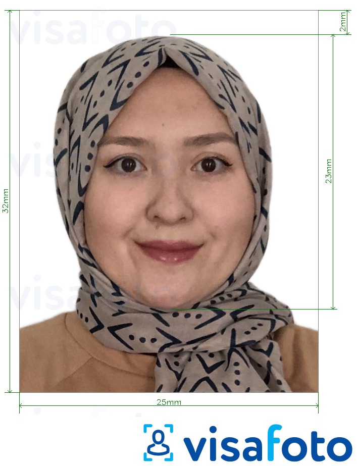 Example of photo for Malaysia driving license 25x32 mm with exact size specification