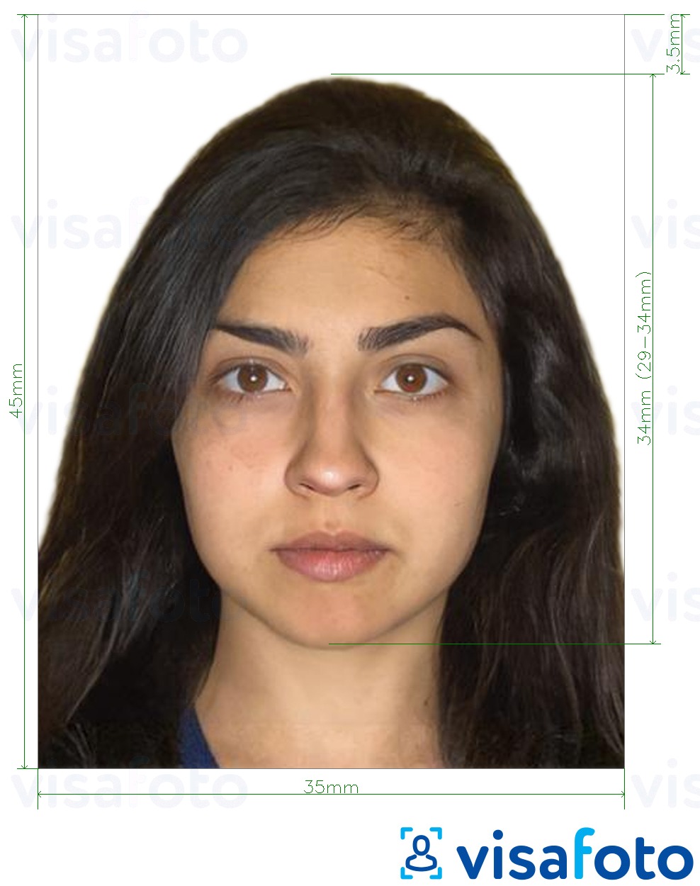 Example of photo for Pakistan passport 35x45 mm with exact size specification