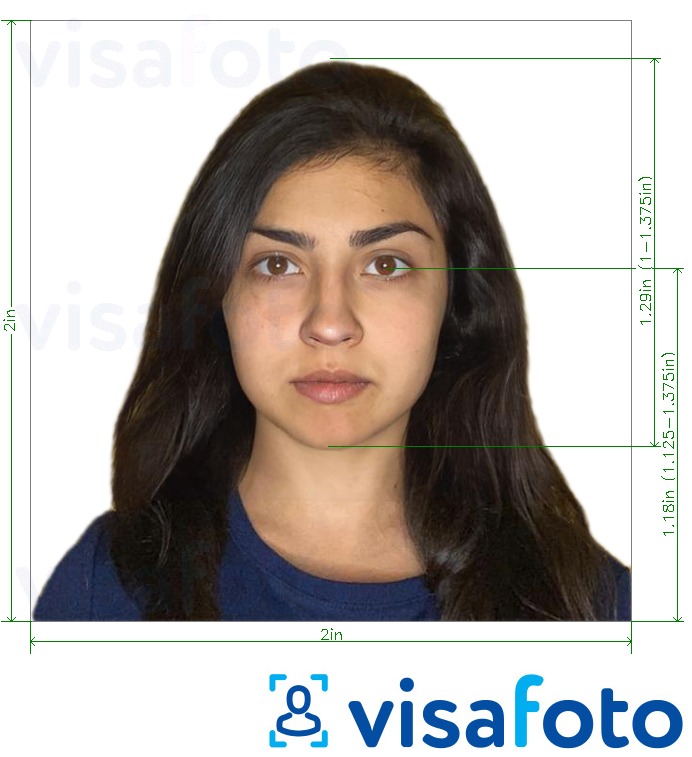 Halimbawa ng larawan para sa Pakistan visa 2x2 inch (mula sa USA) na may eksaktong sukat na detalye