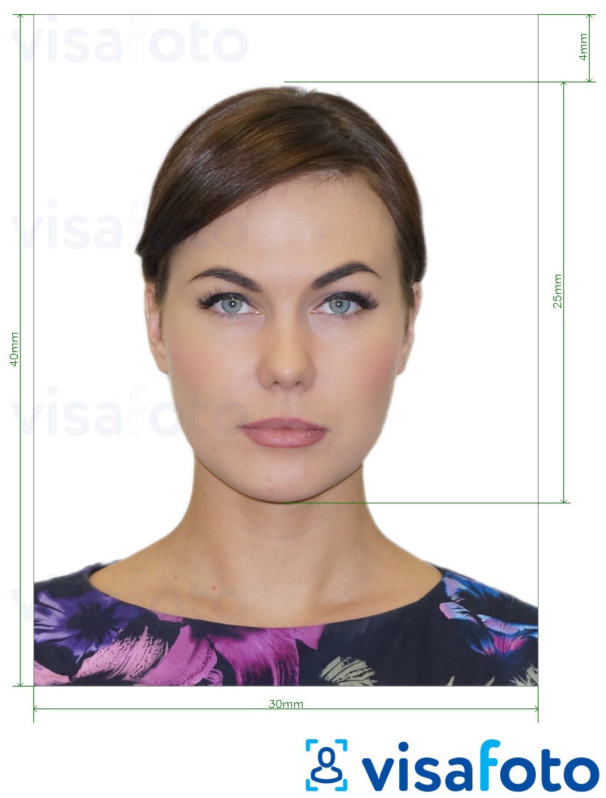 Przykład zdjęcia dla Rosja ID emeryta/rencisty 3x4 z podaniem dokładnego rozmiaru.