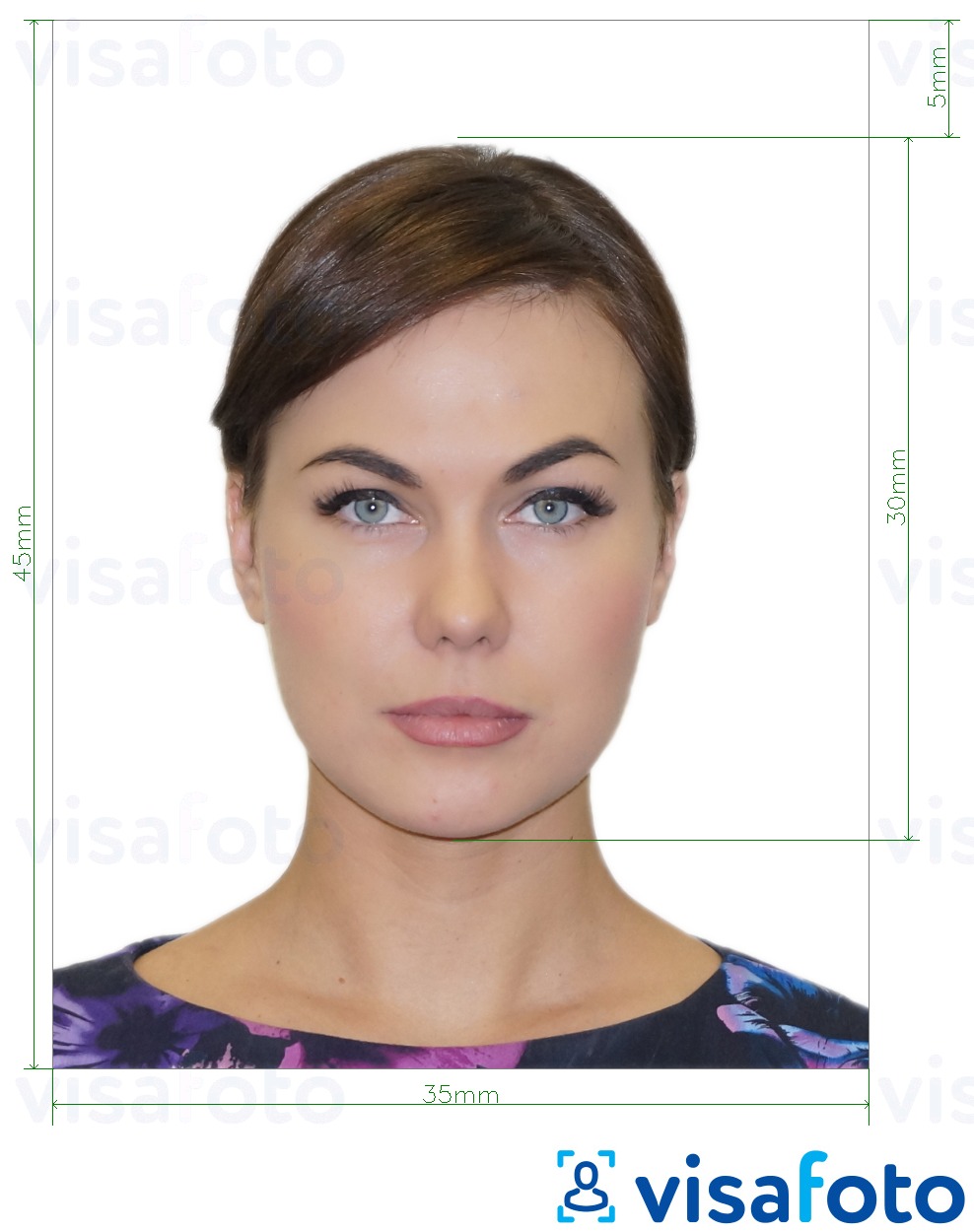 俄罗斯签证通过VFS Global 35x45 mm 的标准尺寸照片示例