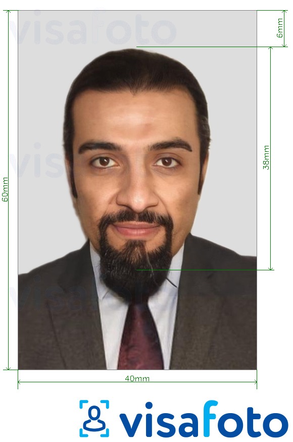 Example of photo for Saudi Arabia work permit 4x6 cm with exact size specification