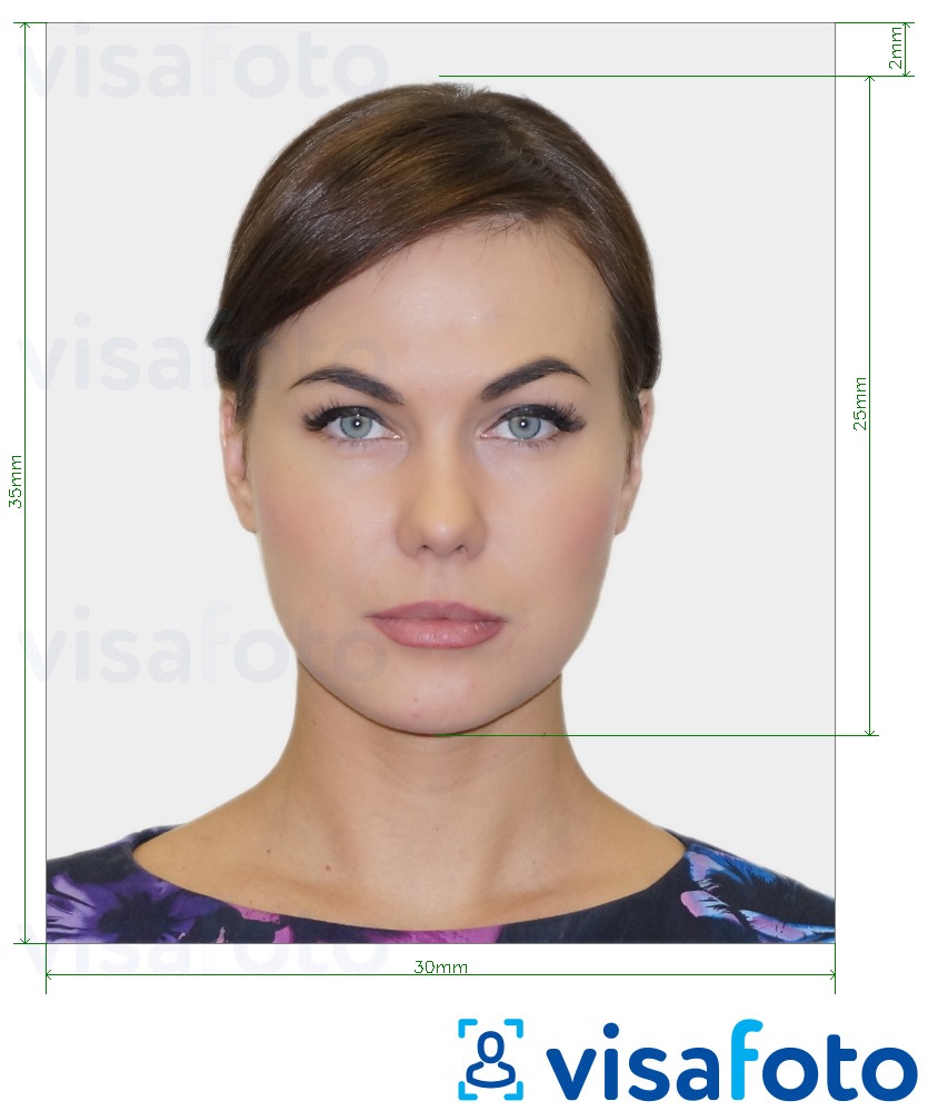 Example of photo for Slovakia ID card 30x35 mm (3x3.5 cm) with exact size specification