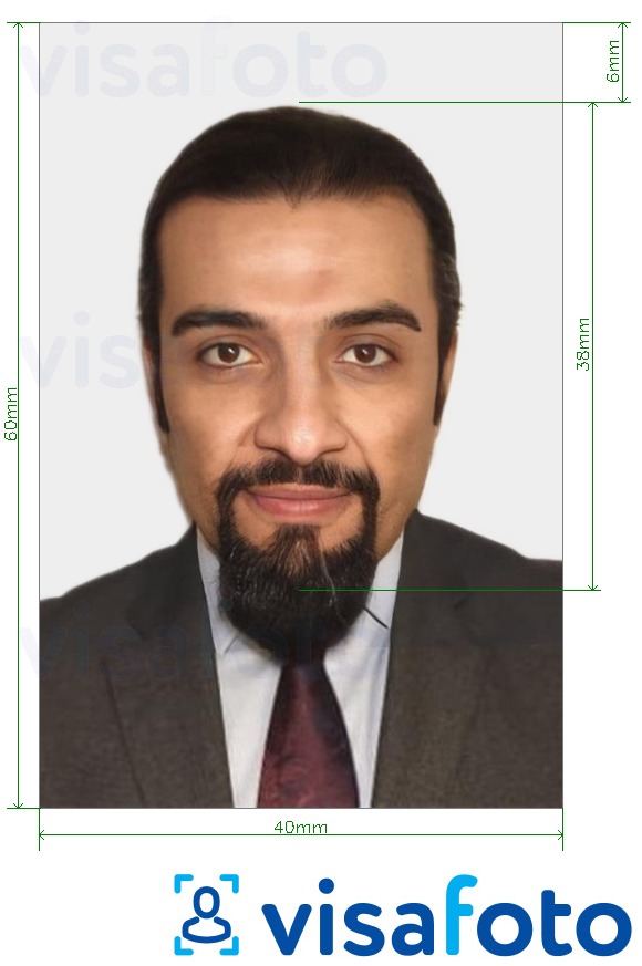 Example of photo for Syrian visa 40x60 mm (4x6 cm) with exact size specification