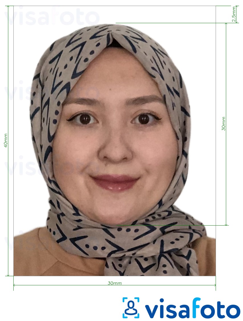 Example of photo for Turkmenistan passport 3x4 cm (30x40 mm) with exact size specification