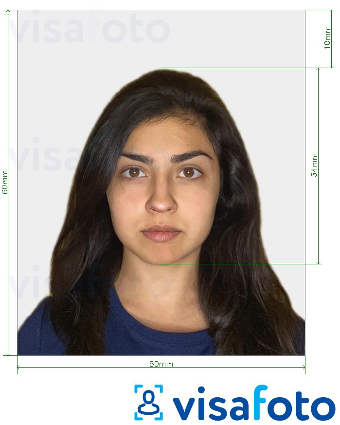 Example of photo for Turkey Passport 50x60 mm (5x6 cm) with exact size specification