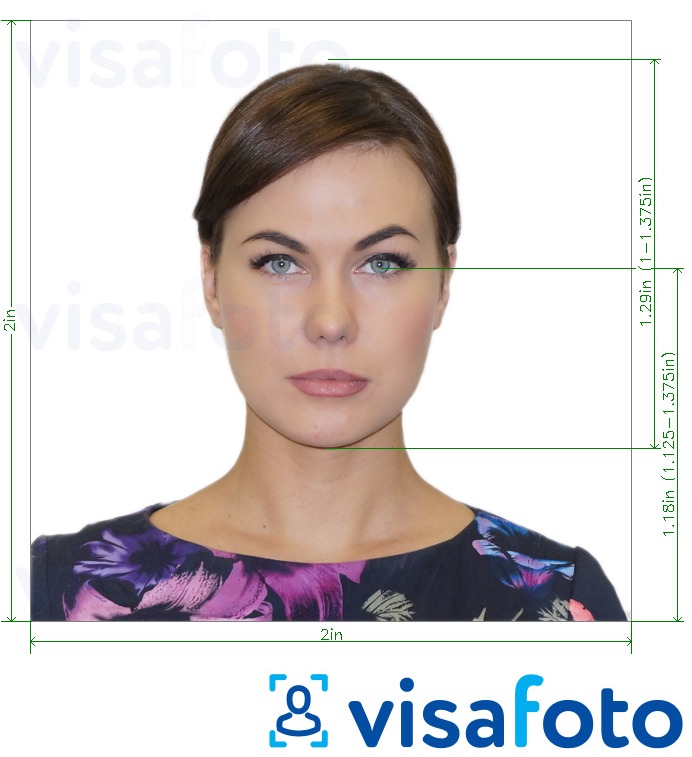 Halimbawa ng larawan para sa Travisa visa photo (anumang bansa) na may eksaktong sukat na detalye