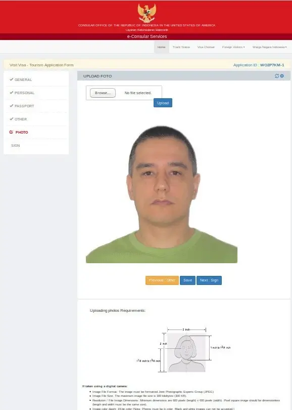 Screenshot of applying for Indonesian visa