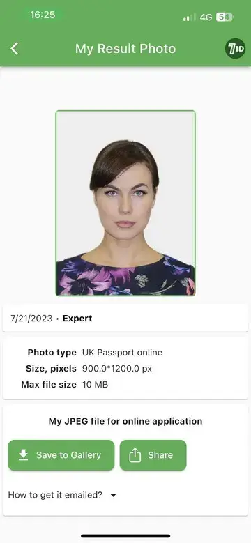 7ID App: UK Passport Photo Example