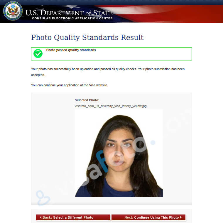 USA passport photo passes checks at the Department of State website