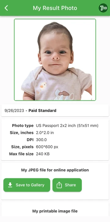 Exemplo de foto de passaporte de bebê