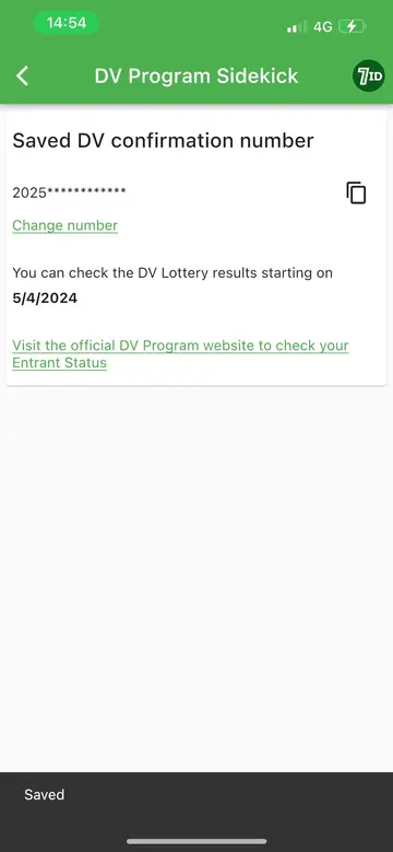 7ID: Exempel på DV Lottery Conformation Number