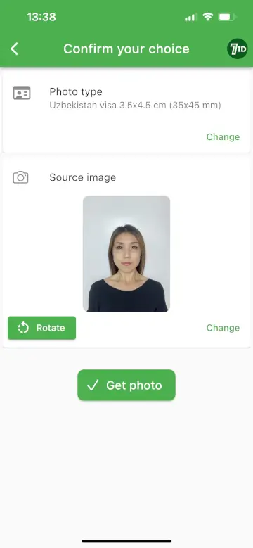 Aplicació 7ID: Editor de mida de fotos de visat d'Uzbekistan