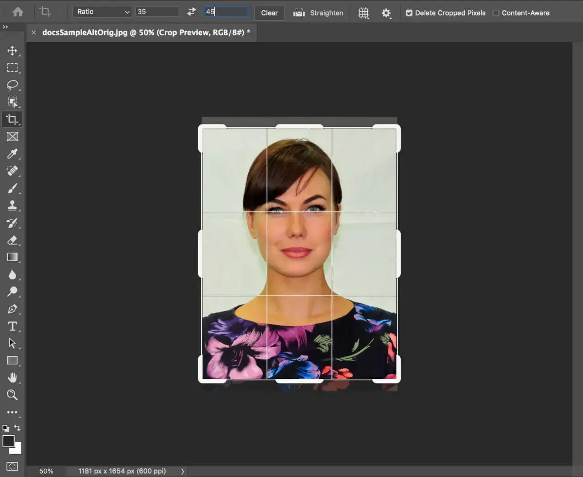 Cropping a British passport photo in Photoshop