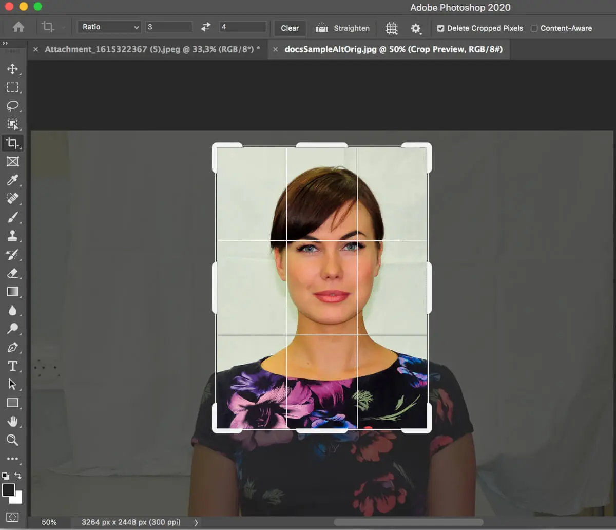 How to crop a 3x4 cm passport photo at Photoshop