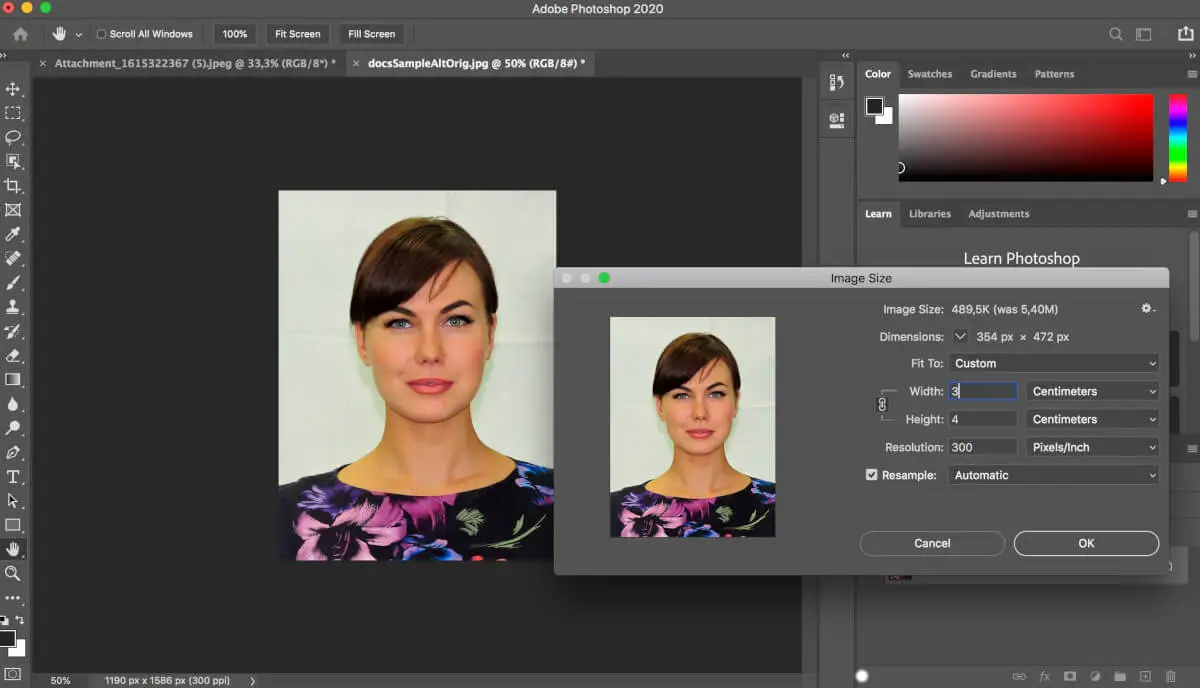 Cropping a 3x4 cm passport photo at Photoshop